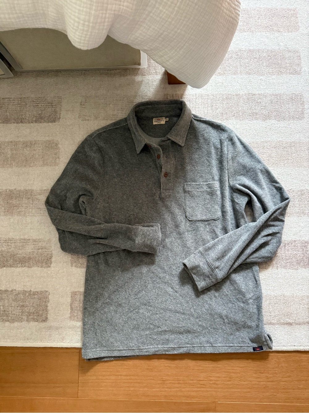 Men's Faherty Gray Long-Sleeve Polo Shirt with Chest Pocket Medijm